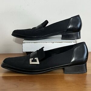Rangoni Firenze Pump Shoes Women Size 10.5 AAA Square Toe Black Slip On Buckle